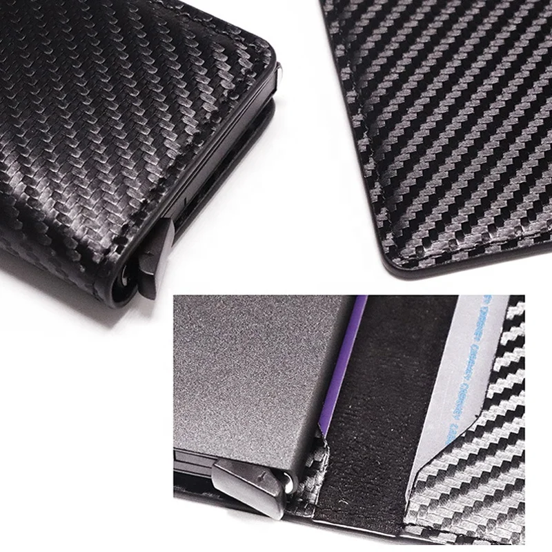 Aluminum RFID Wallet Portable Carbon Fiber Metal Card Holder Case Short Fashion Metal Automatic Pop up Credit Card Case