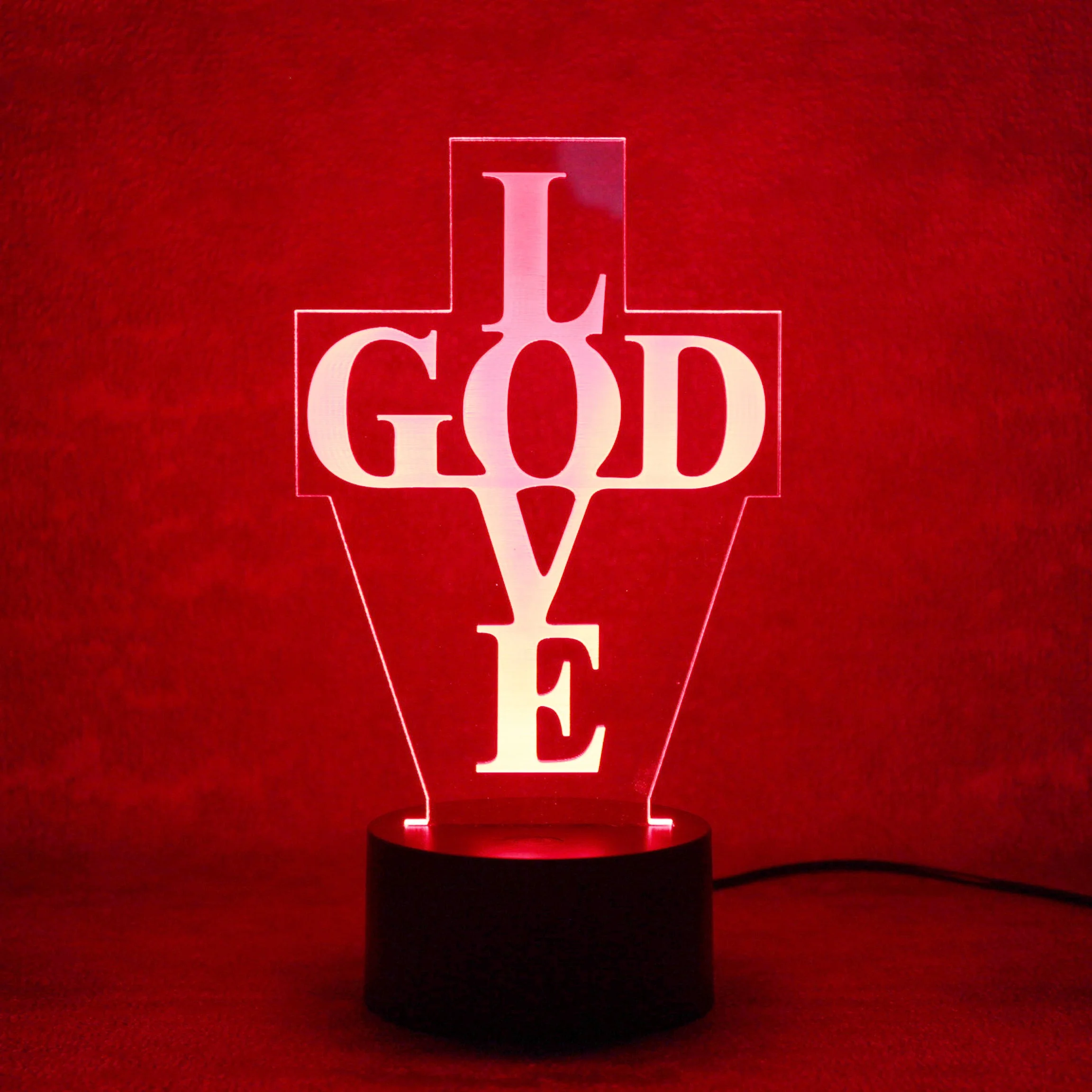LOVE 3D LED Light Optical Illusion Lamp GOD Christian Jesus Christ 7 Colors Sensor Room 1-year