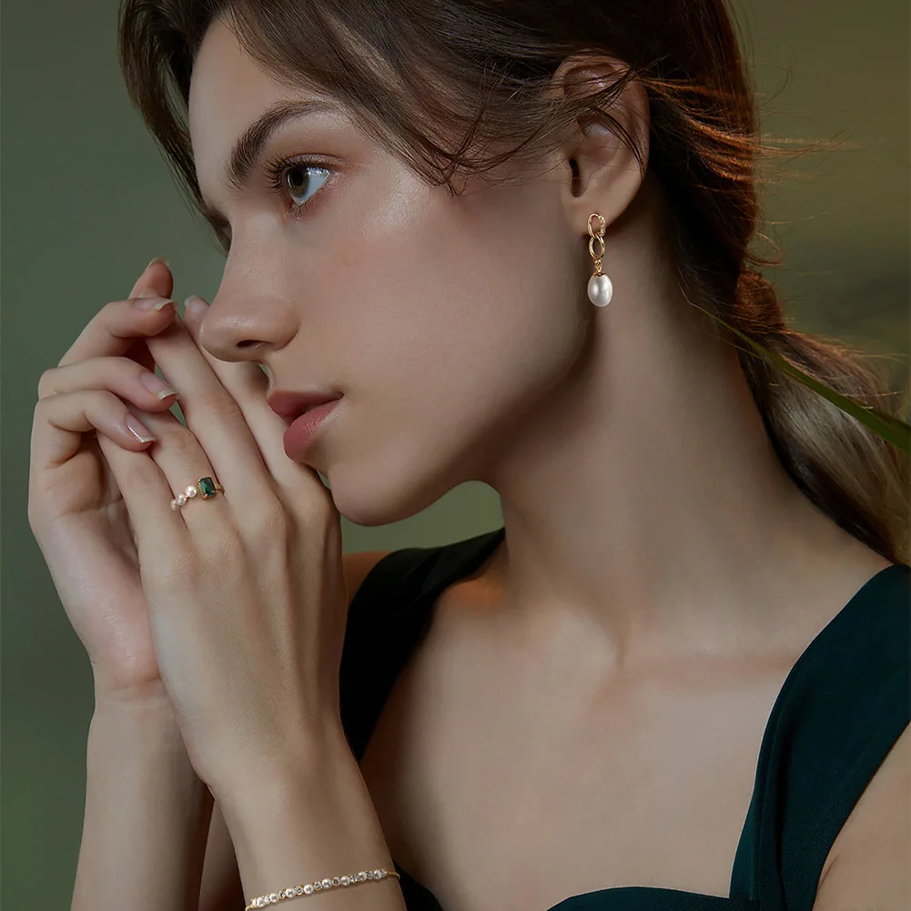 VANA Luxury Designer Fine 14K Gold Plated 925 Sterling Silver Earrings Fresh Water Natural Pearl Drop S925 Earring Women Jewelry