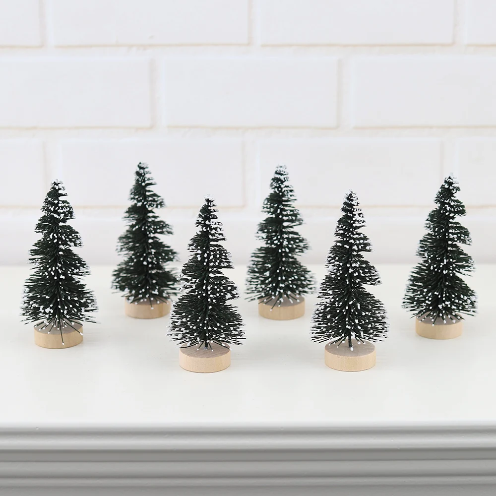 6pcs Mini Decorative Christmas Tree New Year 2024 Kids Gifts Navidad Sisal Silk Tree
