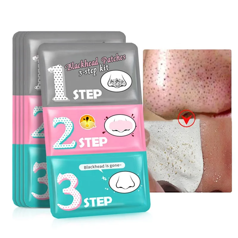 OEM T Zone Skin Care Face Purifying Pores Shrink Blackhead Acne Pimple Spot Remover Nose Patch Mask 3 Step Kit