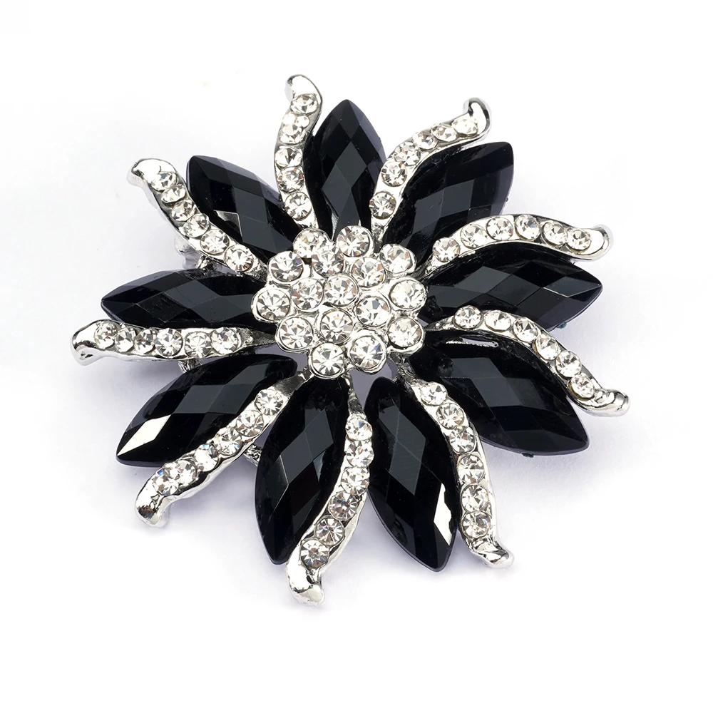 Fashion Handmade Cheap Jewellery Accessories Brooches Crystal Rhinestone Diamond Black Flower Design Brooch Pins For Ladies Suit