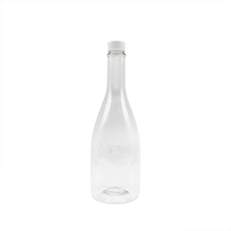 750ml transparent  PET plastic champagne  bottle with custom stickers for food packaging