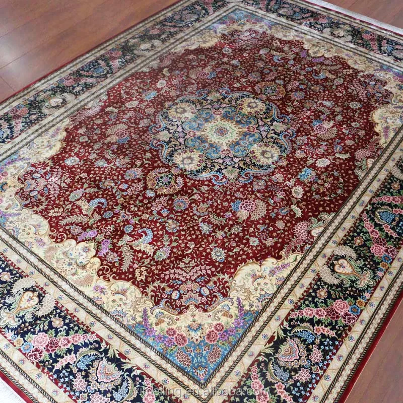 Traditional Vintage Red Handmade Silk Persian Carpets and Rugs Hand Knotted for Living Room