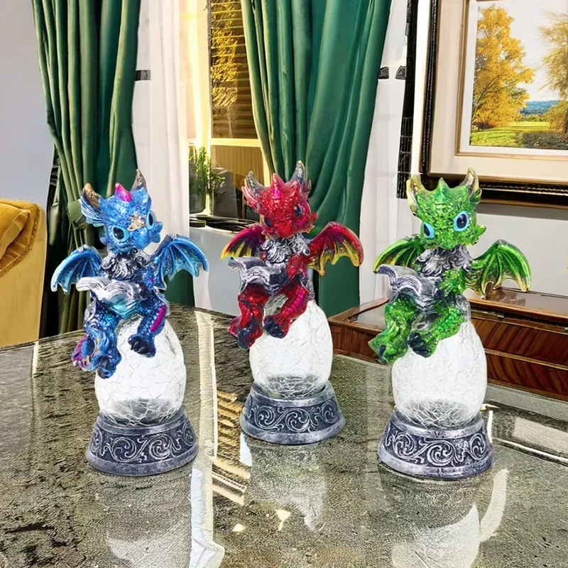 Творческое произведение ручной работы Статуэтка из смолы дракона чтение светодиодная статуя с питанием от света Детская Статуя Дракона основой для яиц