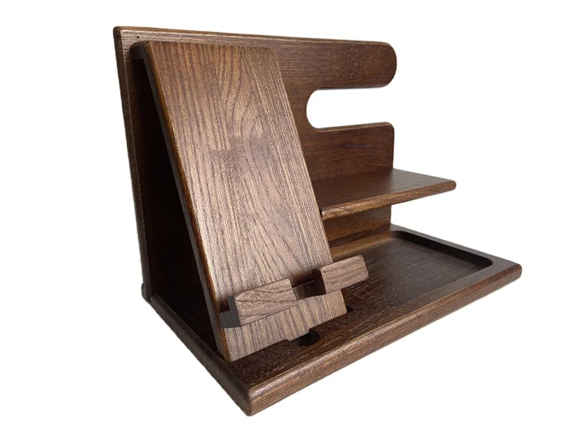 Hot Sale Wood Phone Docking Station Key Holder Wallet Watch Organizer Stand display natural wooden cell phone stand holder table