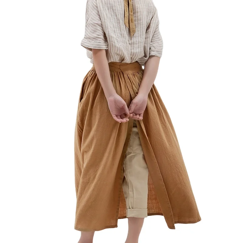 girls smocked linen dress apron for coffee shop florist workshop