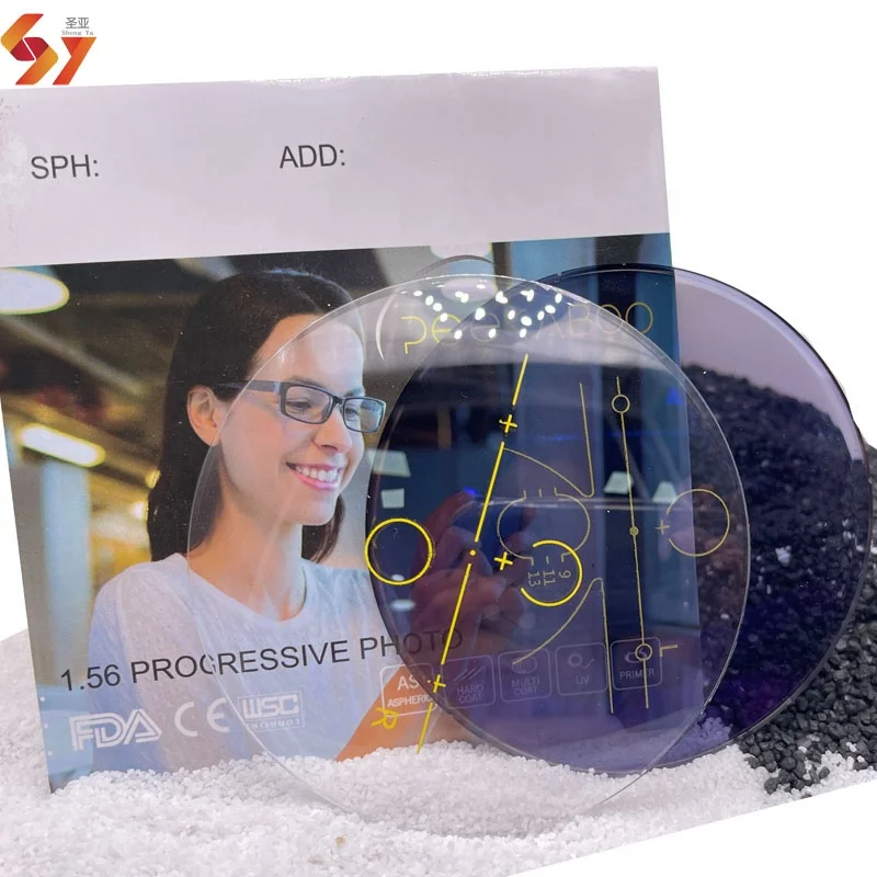 1.56 hmc Photochromic Progressive Blue Cut UV420 lentes opticos optic optical progressive photo blue block lenses lens
