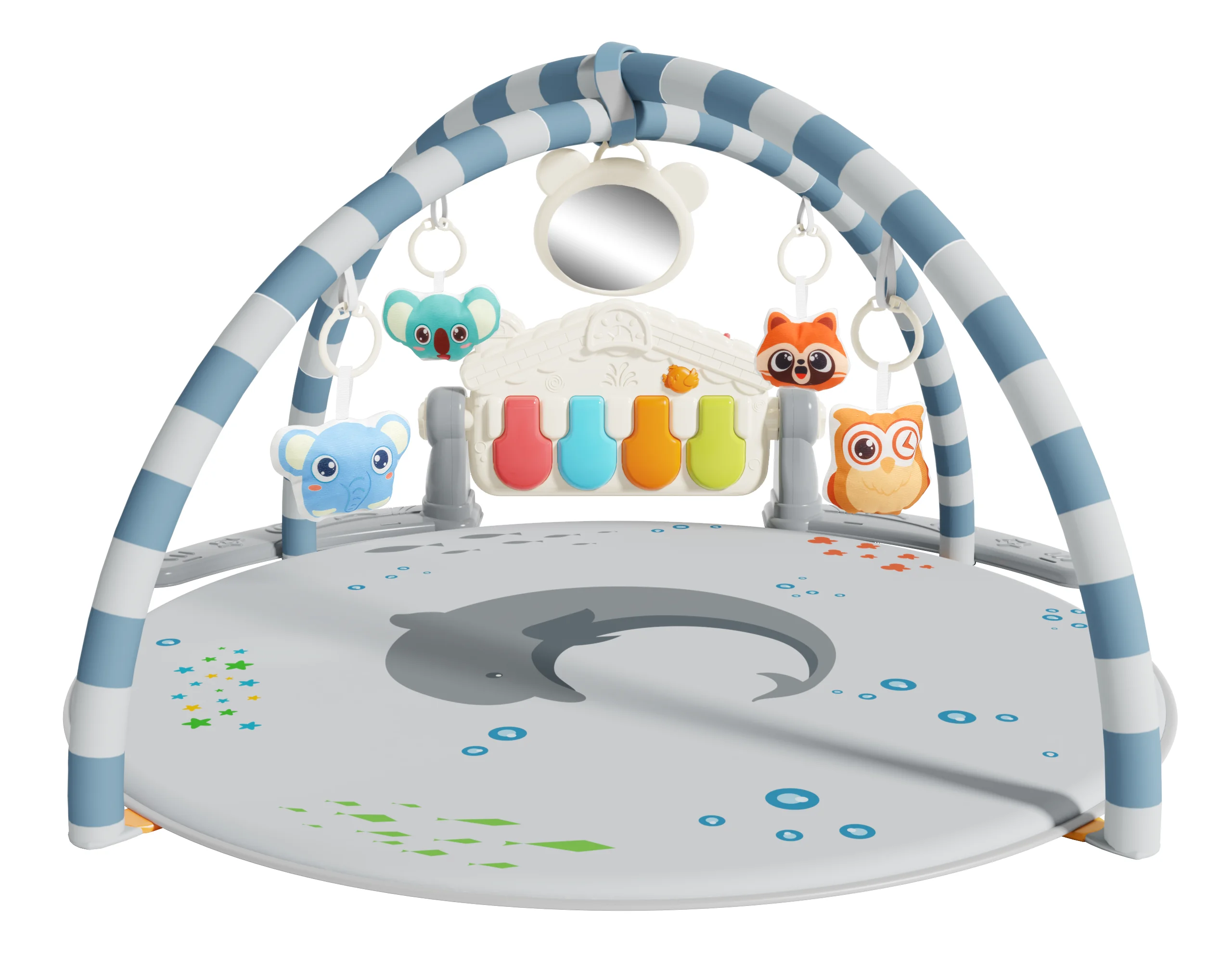 OEM Customized High Quality Round  Plush Activity Baby Play Gym Game Blanket With Hanging Baby Pedal Piano Play Mats for Toddler