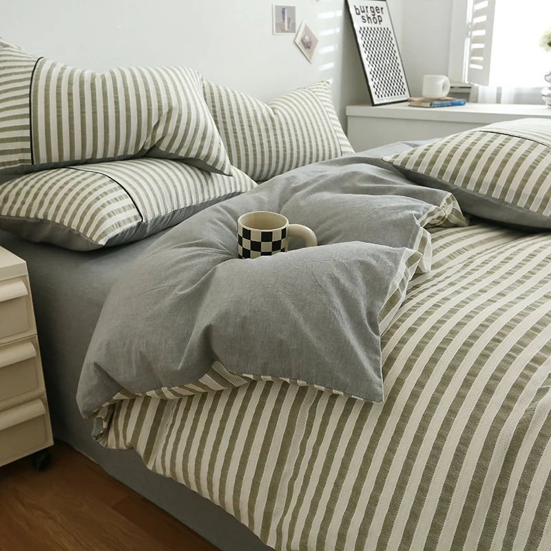 A-Class Maternal and Infant Cotton Linen Nordic Feng Shui Wash Free Cotton Full Cotton Duvet Cover Thickened Four Piece Set