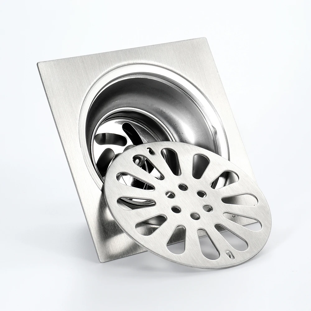 Bathroom Kitchen Toilet Shower Water Anti-odor Drains 12x12cm Stainless Steel Brushed Floor Drain