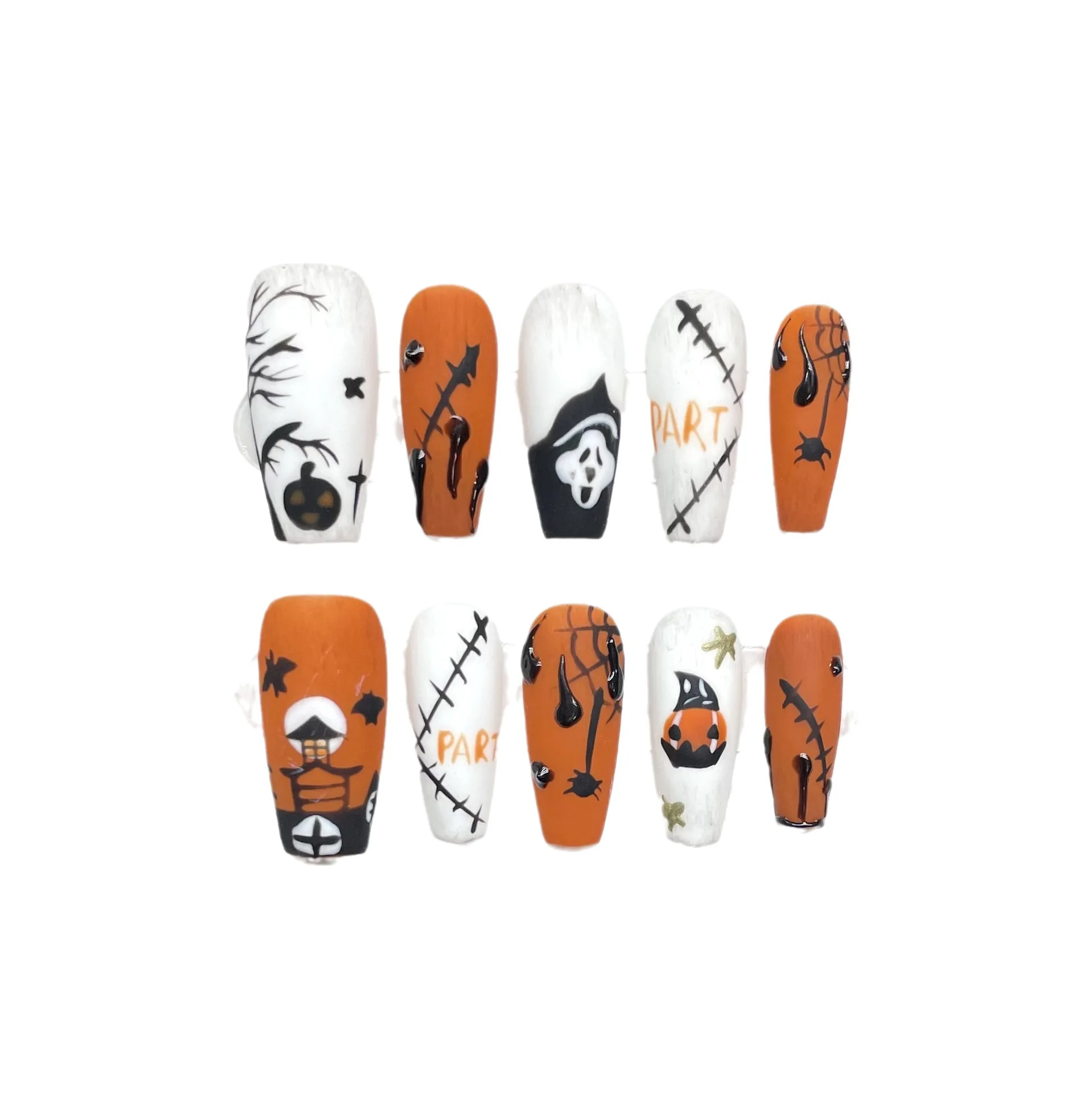 High Quality Luxury Handmade Reusable Printed False Nails Halloween Acrylic Press-On Nails