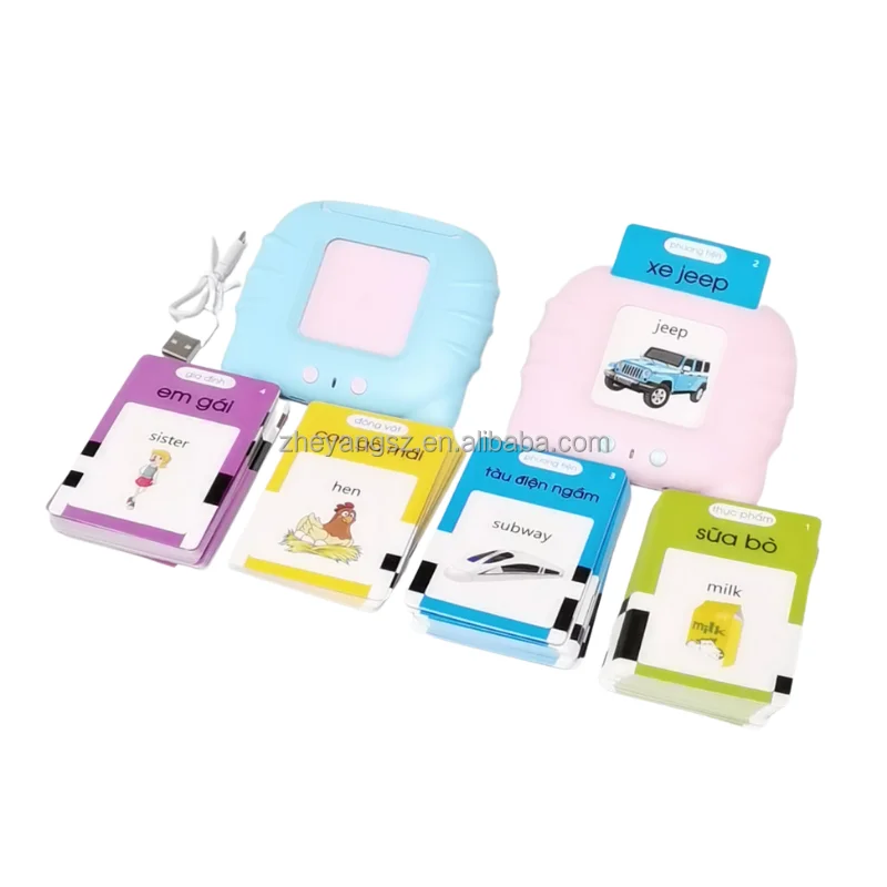 New arrival 112 cards fast learning words 300mAh rechargeable play animal sound bilingual Vietnamese English flash cards kids