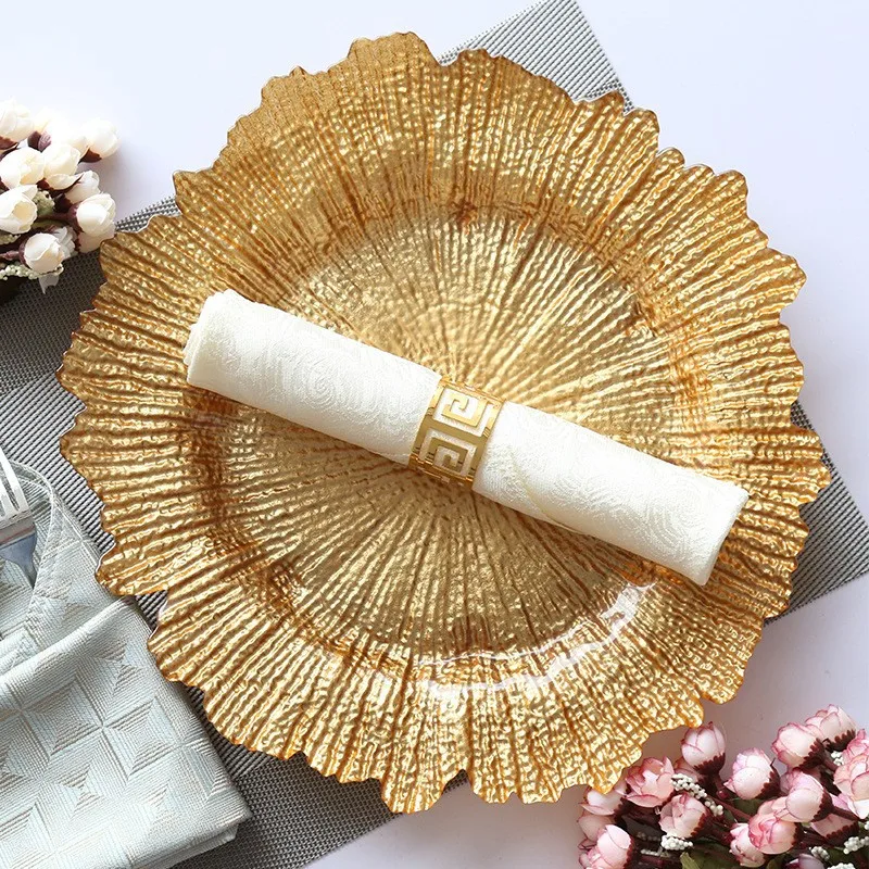 Classic Dinnerware Bulk 13 Inch Plastic Charger Plates Table Reef Gold Chargers Plates Wedding