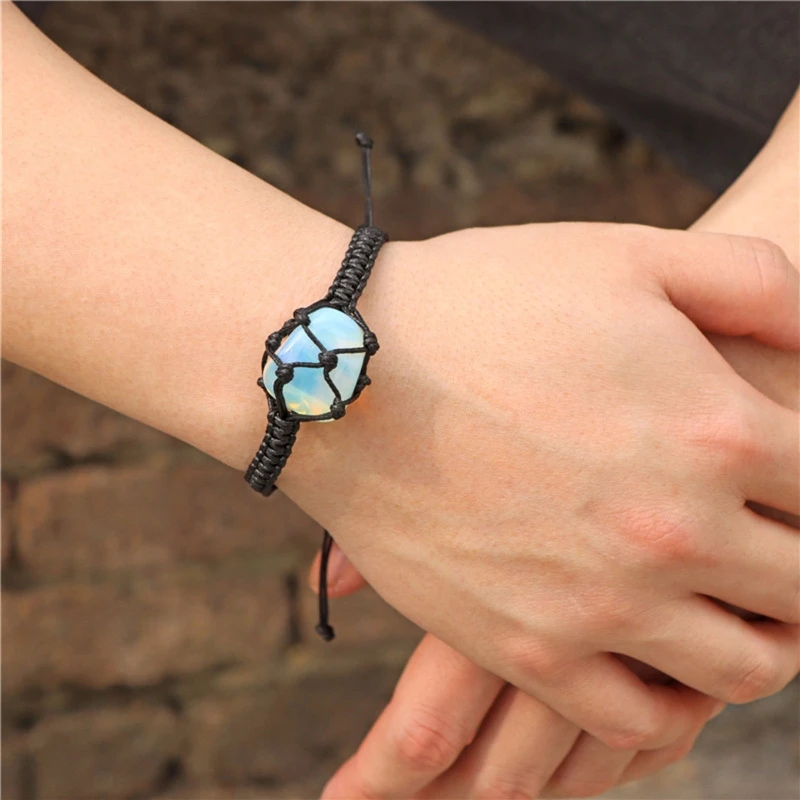 Empty Stone Holder Bracelet Adjustable Rope Net Bag Bracelet Cord Handmade Woven Netted Cage Holder