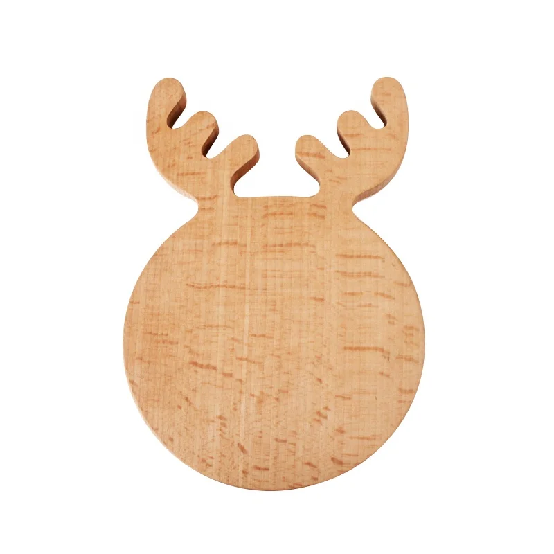 Natural Solid Wooden Snack Tray Christmas Trees and Reindeer Rudolph Plate Beech Wood Pallet For Kitchen