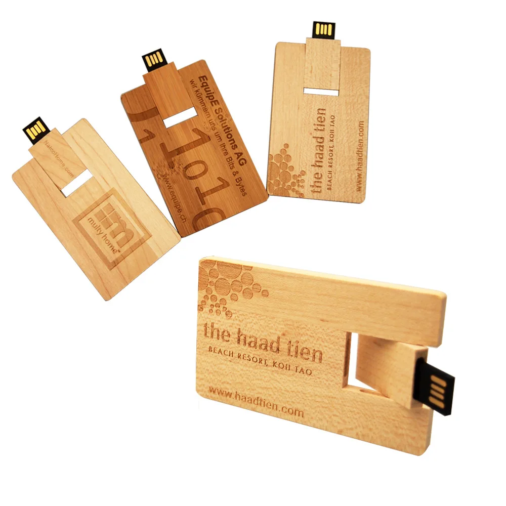 Business promotional souvenir gift custom OEM logo print 8GB 16GB 32GB wooden business credit card usb flash memory stick drive