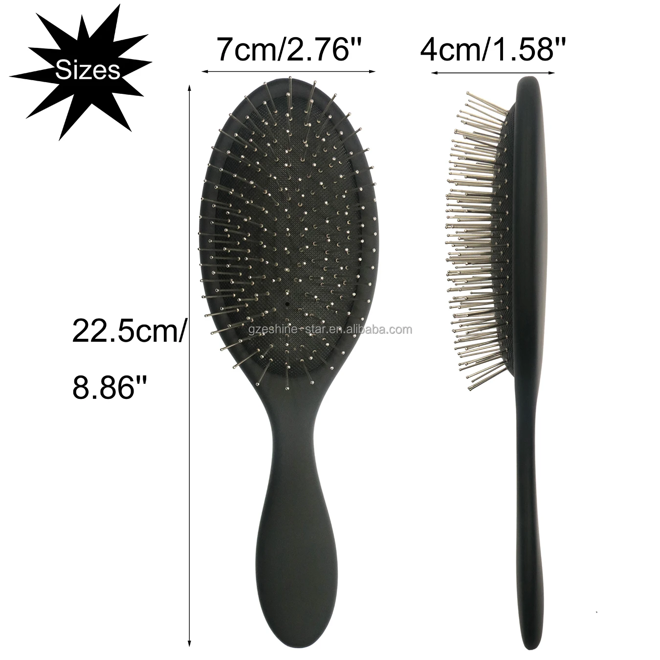 Custom Private Logo Black Metal Pin with Round Ball Medium Air Cushion Paddle Brush Metal Pin Brush