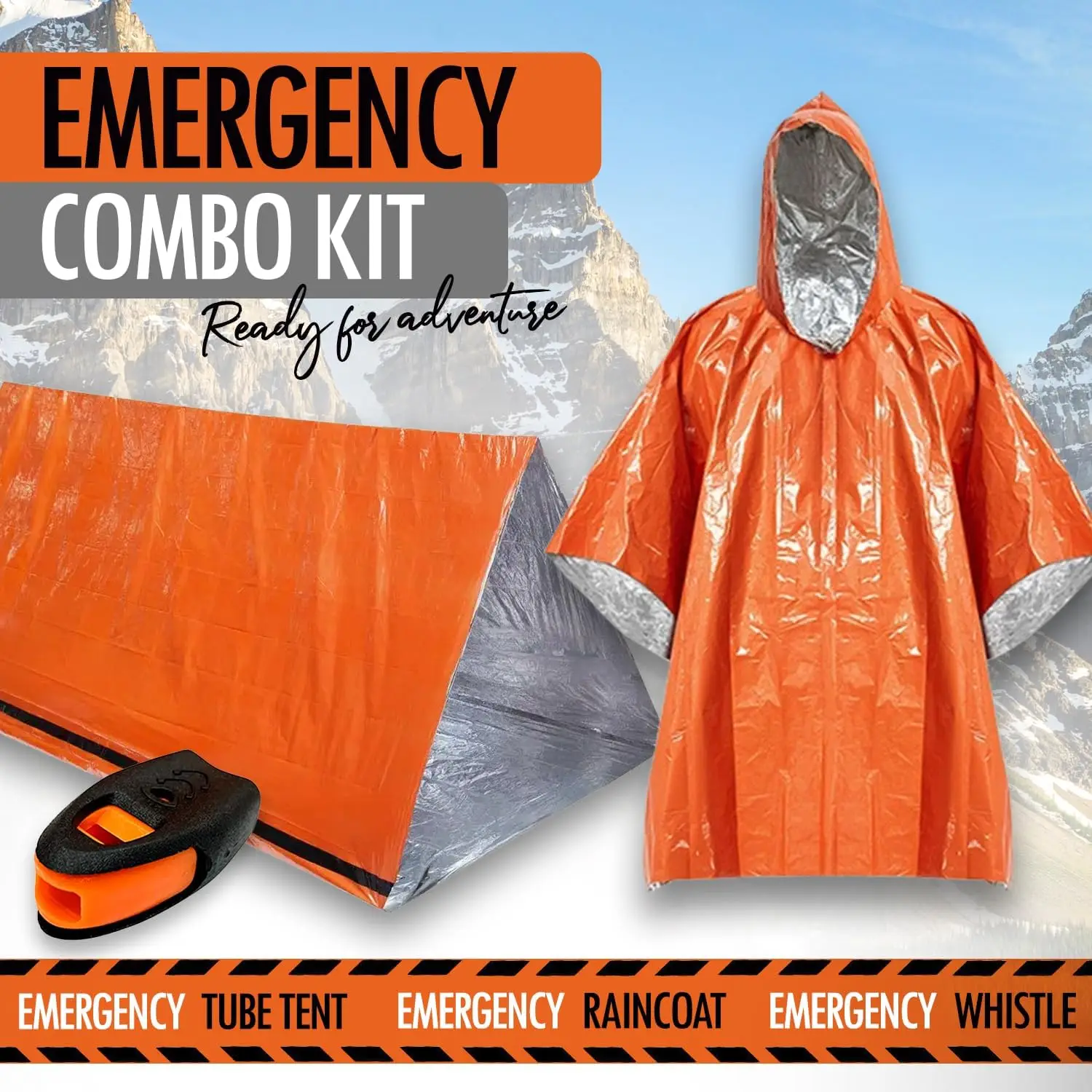 Survival Rain Poncho Emergency Mylar Space Blanket Camping Gear