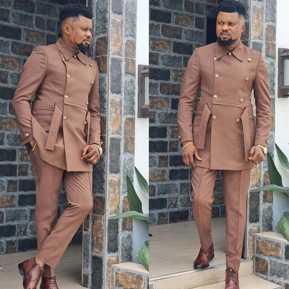 2025 Man Fashion Suits High Neck Coat Pants Design Smoking Business Double Breasted Blazer Tailored Made Wedding Party Tuxedo