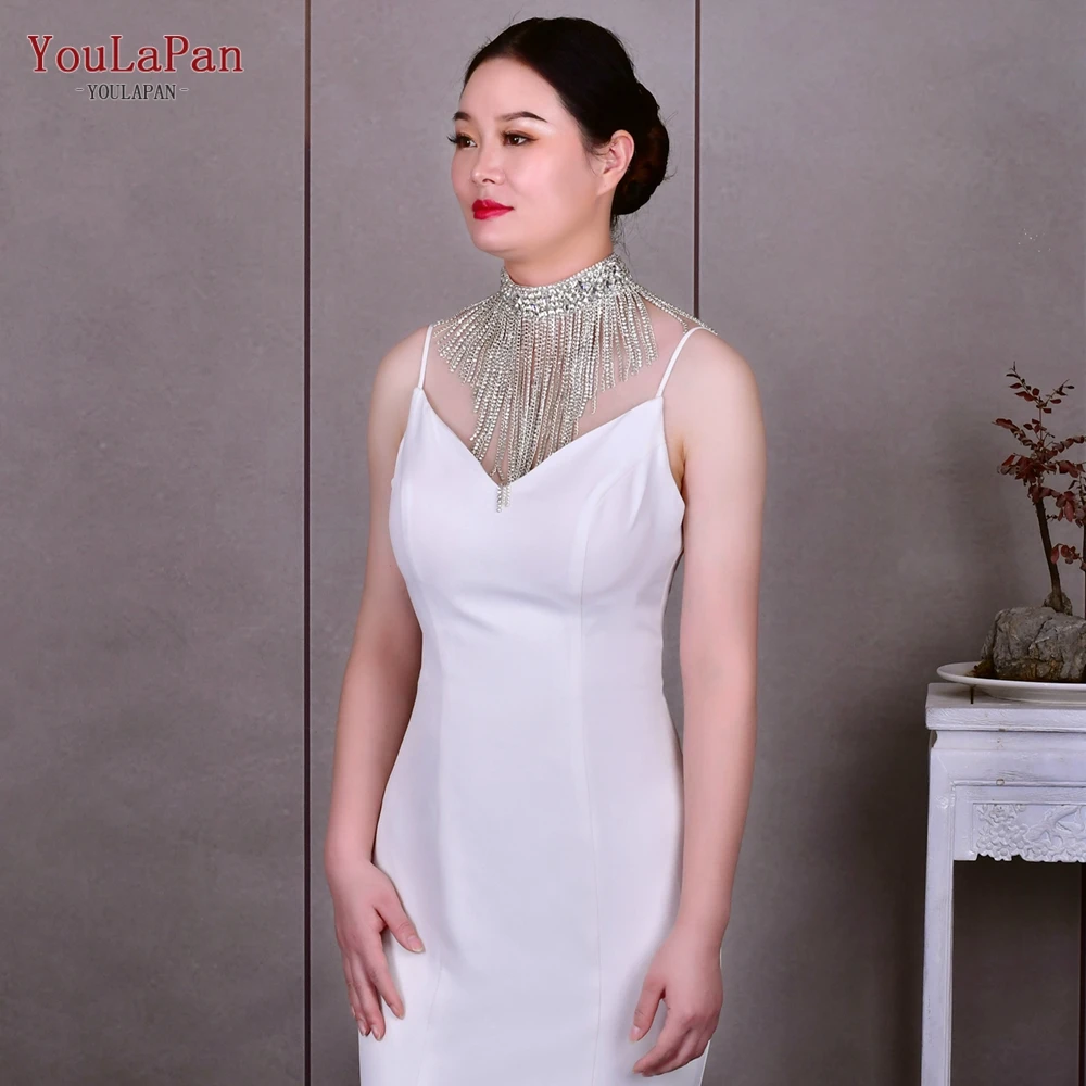 YouLaPan SG28 New Luxury Necklace Ladies Prom Jewelry Gift Bridal Rhinestone Tassel Chain Wedding Rhinestone Large Necklace