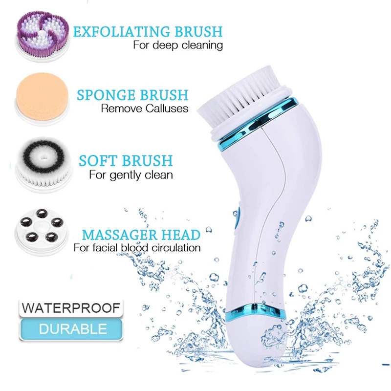4 in 1 Electric Exfoliator Spin Brush Facial Cleansing Brush with Replaceable Heads