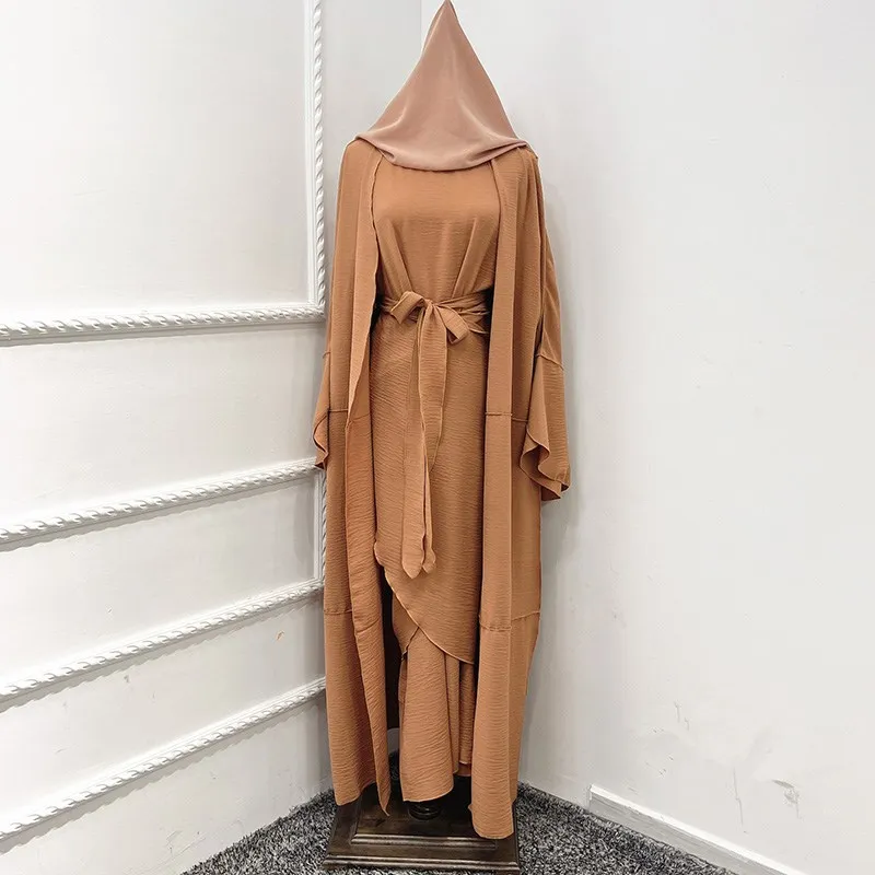 Wholesale Dubai Abaya 3 pcs set Muslim Dress Long Sleeve 2023 Chiffon Middle Eastern Islamic Muslim Dress Women