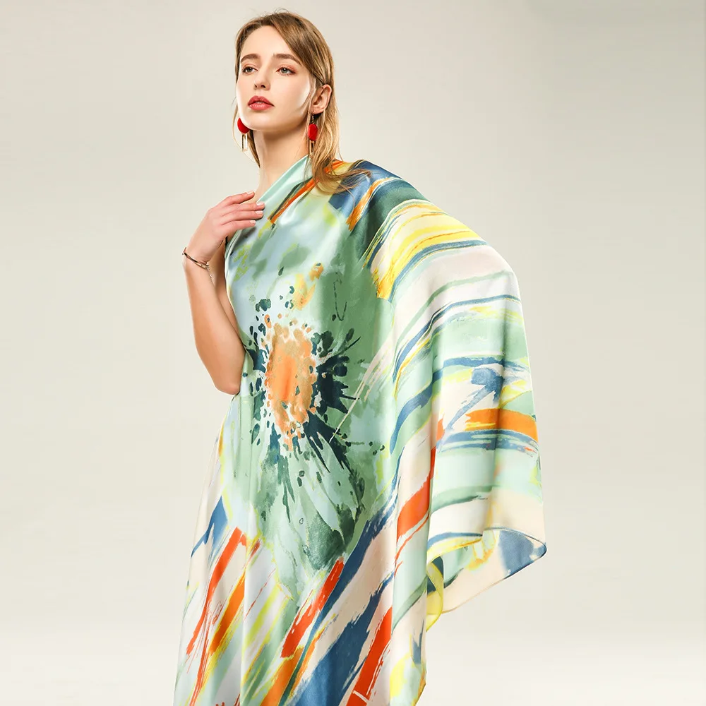 180*90cm Luxury Brand Custom Women Summer Silk Scarves Shawl Lady Wrap Soft Female Designer Beach Bandanna foulard