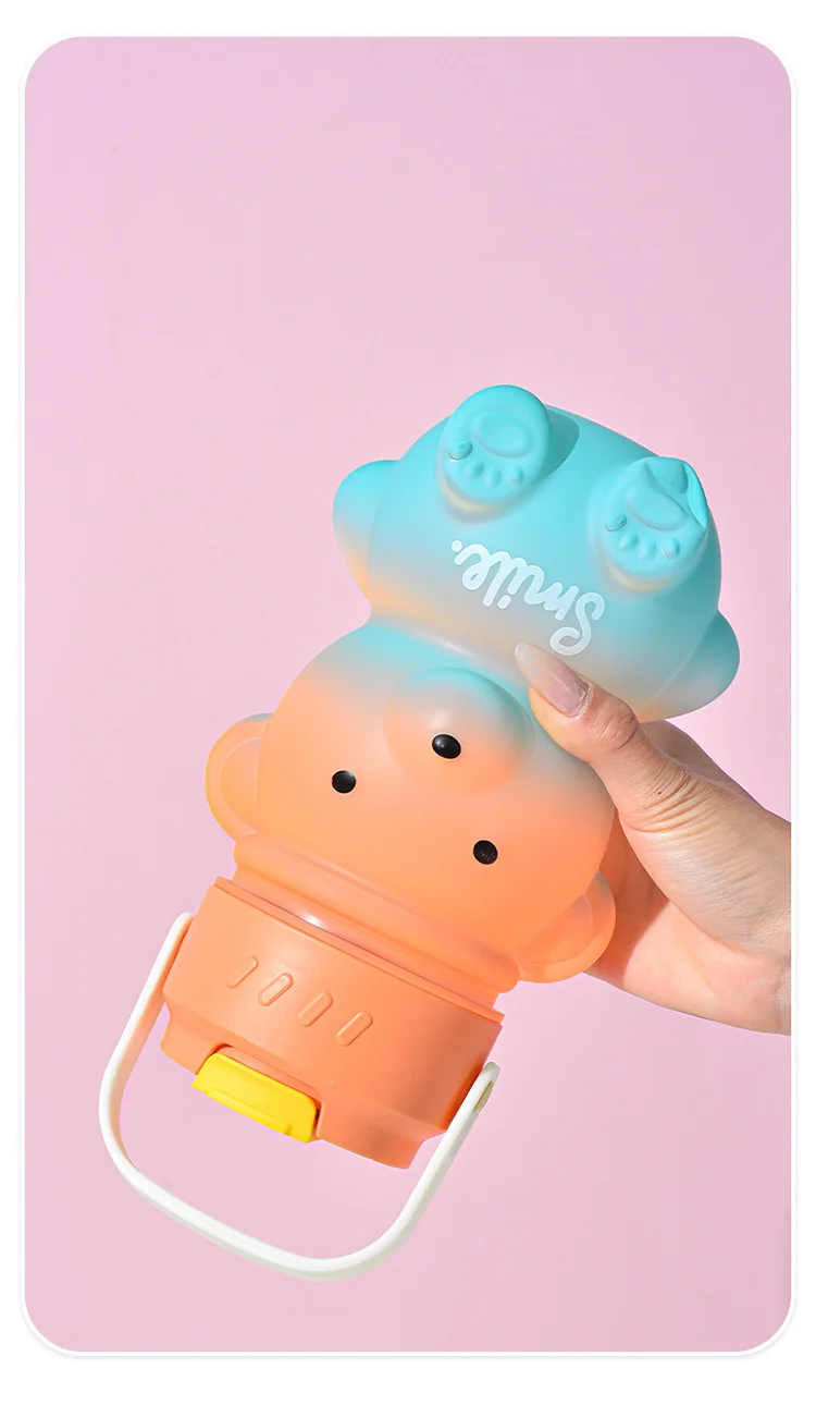 Large Capacity 350ml-1100ml Portable Water Bottle Summer Gradient Bear Design Cute Plastic Cup Girls Kids Made Silicone PP Food