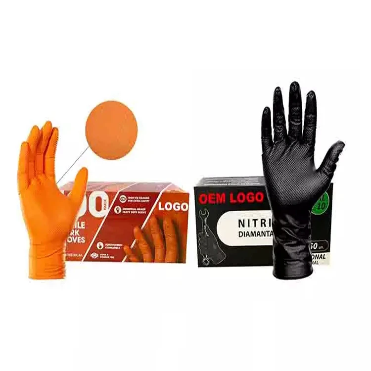 Heavy Duty 8mil Industrial Custom Nitrile Diamond Texture Latex Free Powder Free Chemical Proof  Waterproof Gloves