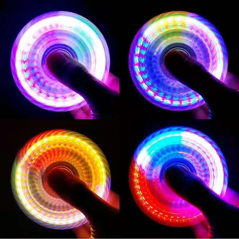 Transparent Crystal Led Flash Spinning Toy fingertip gyroscope with light emitting dazzling night light Finger Fidget Spinner