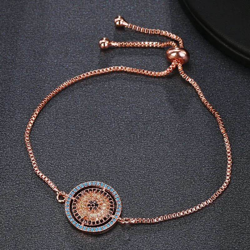 Wholesale Fashion Simple Small Disc Sapphire Inlaid Adjustable Pull Rose Gold Electroplated Eye Bracelet Jewelry