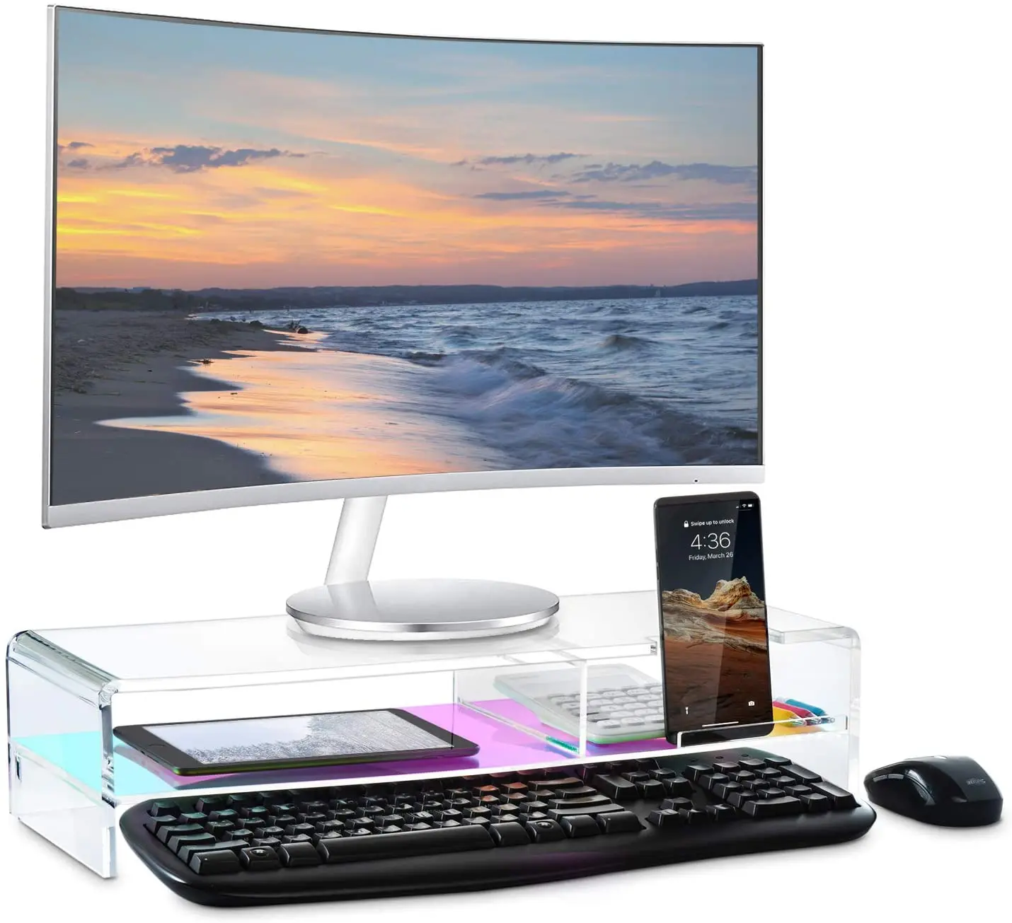 OEM Clear Rainbow Laser Acrylic Monitor Display Stand Monitor Riser Stand for Home Office PC Desk Stand Sturdy Platform