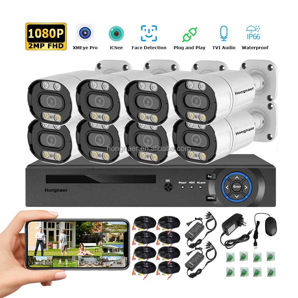 Hongnaer 2MP Analog Home DVR 8 Channel Digital Video Recorder Indoor Outdoor Security CCTV Camera Kit System Surveillance System