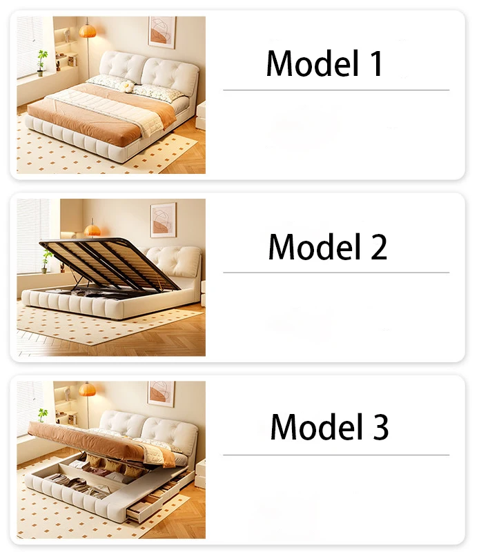 Italian Nordic Modern Design 1.8m Beige White Solid Wood Bed Frame Soft Double Bed King Size for Master Bedroom Wedding Twin Bed