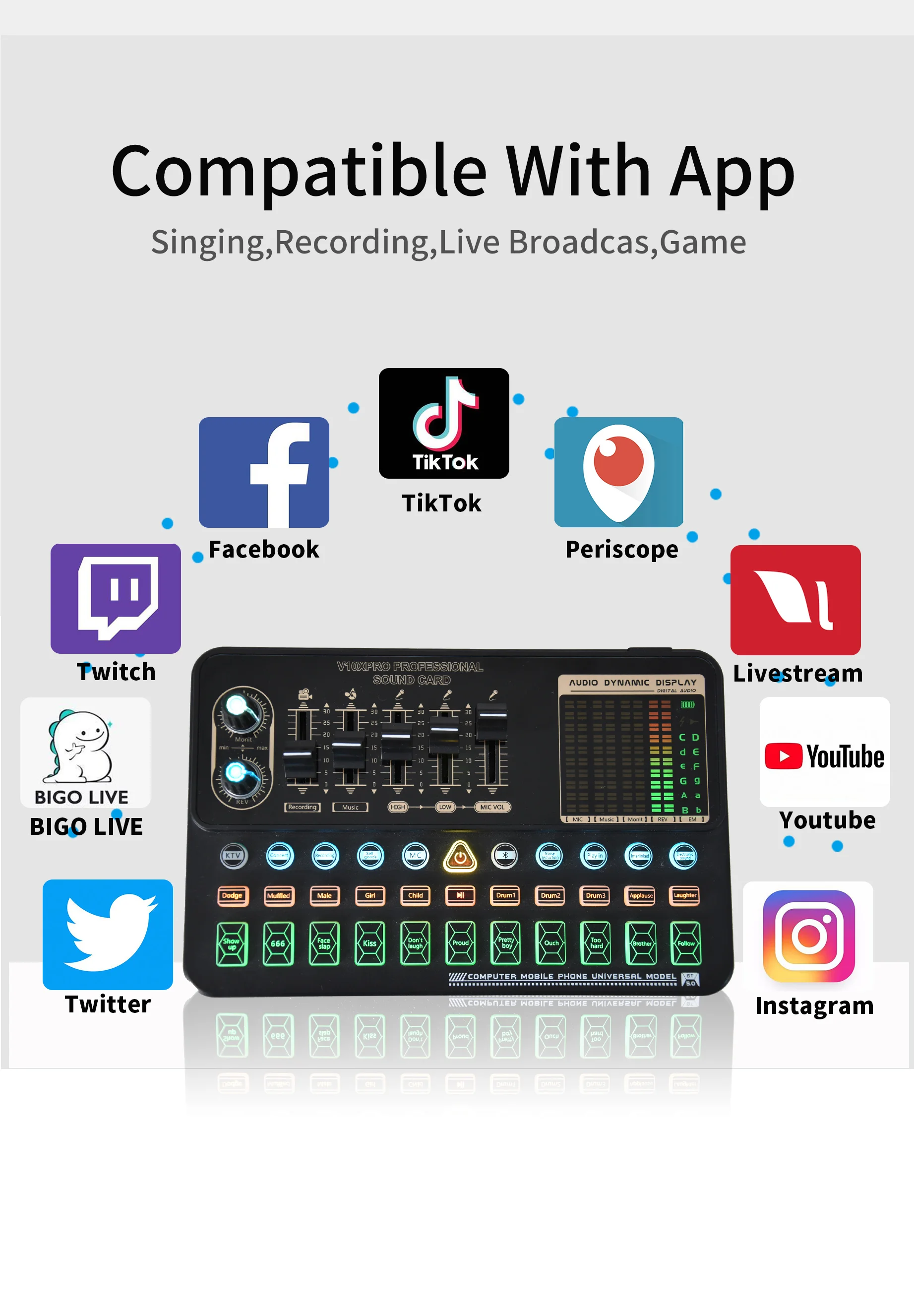 
BM800 Professional Condenser Microphone with Sound Card VE10XPRO Sound Card set for webcast live recording 