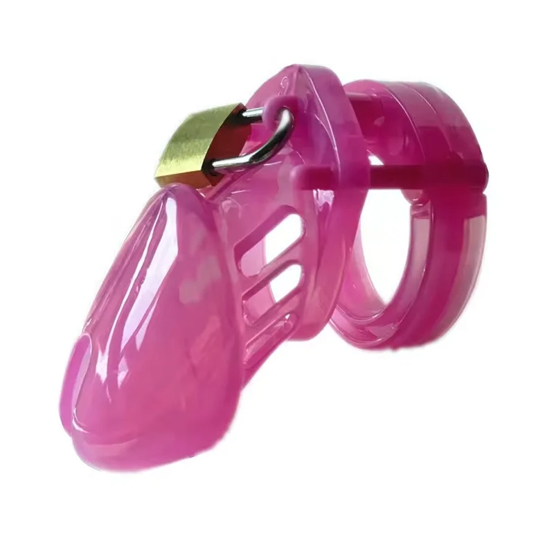 Resin Male Chastity Cock Cage Sleeve Lock Penis Cage With 5 Penis Cock Ring Bondage Sex Toy For Men