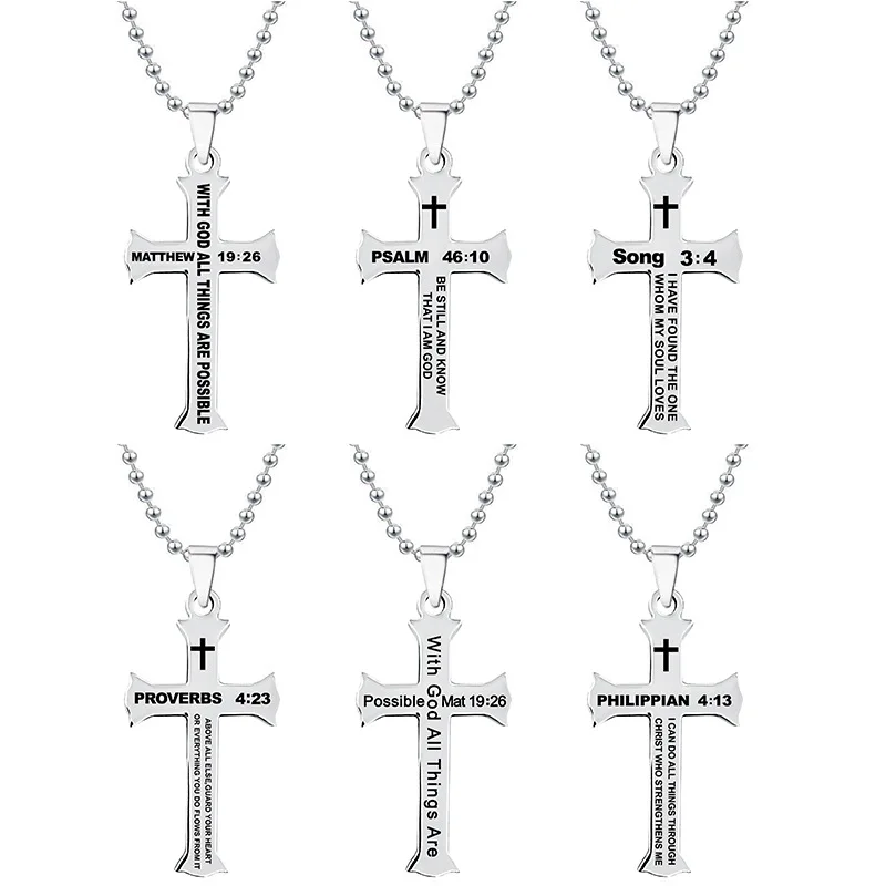 Stainless Steel Christian Necklace Bible Verse Cross Pendant Prayer Charm Necklace Faith Religious Jewelry for Women