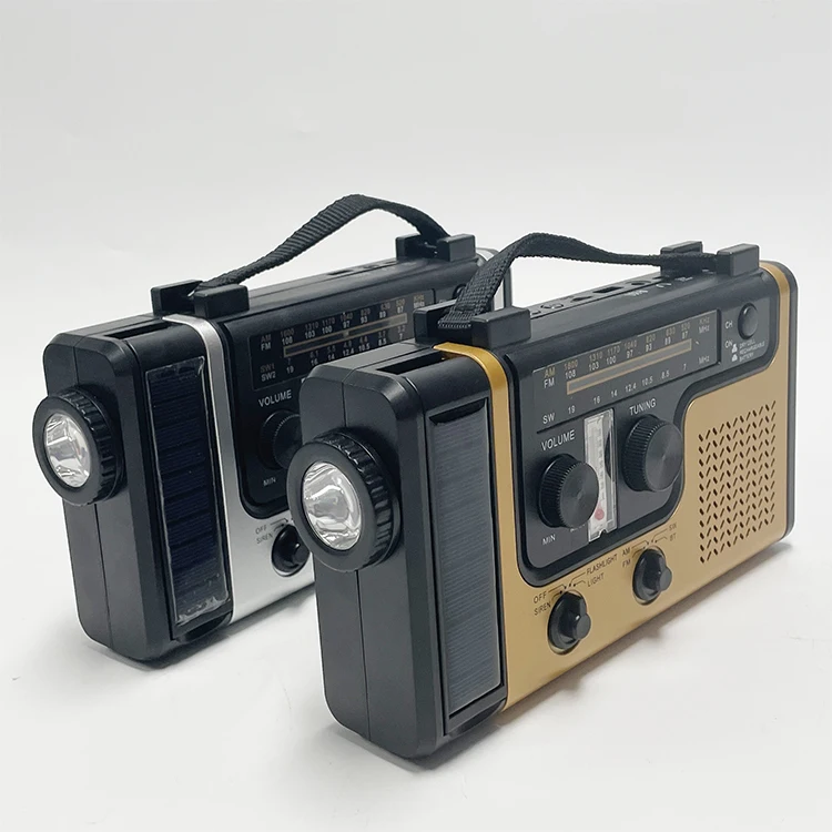 Portable Multifunctional Radio Hand Crank Solar Crank Dynamo Powered AM/FM/SW Weather BT Radio with Flashlight LED Reading Light