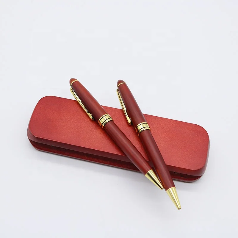 Promotional vip gift eco friendly red luxury wooden ball pen with box set