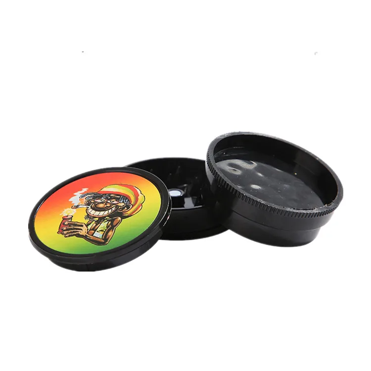 Custom Cheap Portable Small Mini 40mm 3 Parts Magnet Jamaica Rasta Black Plastic Tobacco Spice Herb Grinder