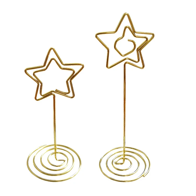 Профессиональный производитель, держатели для карт золотого цвета на заказ, настольные держатели с цифрами и зажимами для записей в форме звезды