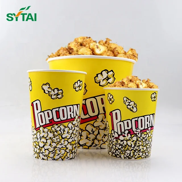 Food grade 32oz 46oz 64oz 85oz 130oz Disposable Custom Printed Popcorn Paper Cup Bucket