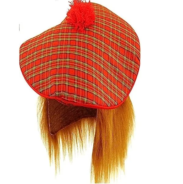 Scottish Hat Adult with Hair Hats Red Adult Size For Women Men