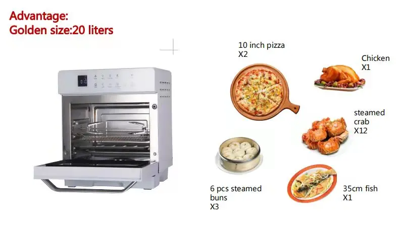 20L Multi-function free standing kitchen desk Air Fryer Steam Ovens with Rotisserie chicken toaster + cake pizza Oven