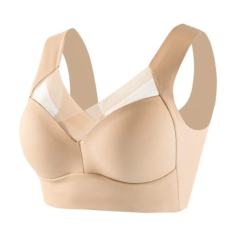 Custom Bra 022#Seamless Plus Size Bra Tops Full Coverage Hide Back Fat Soft Push up Wireless Ladies Lace Ice Silk Bras for Women
