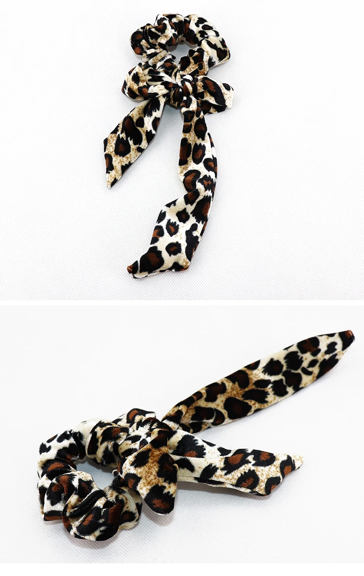 
Animal print Ribbon hair circle bow large intestine hairband satin leopard print headband pony tail hair accessory 