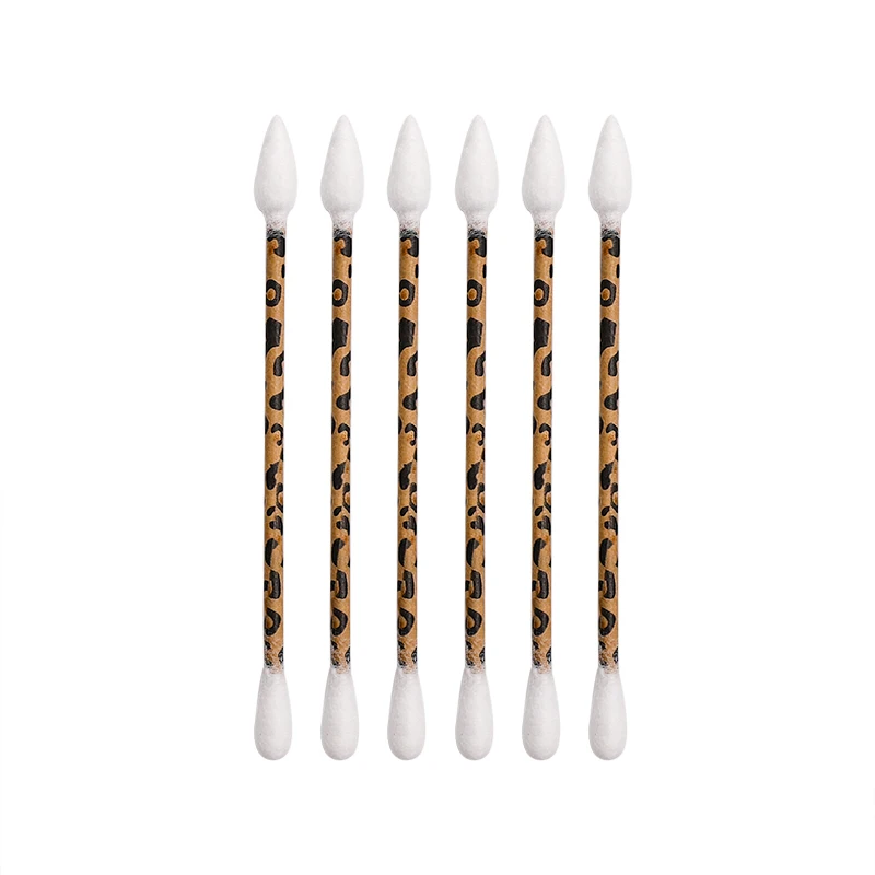 Cusp Circle Leopard Print Paper Stick Cotton Bud With Semi-Adjustable Cap for Crafting Precision Cleaning Tasks