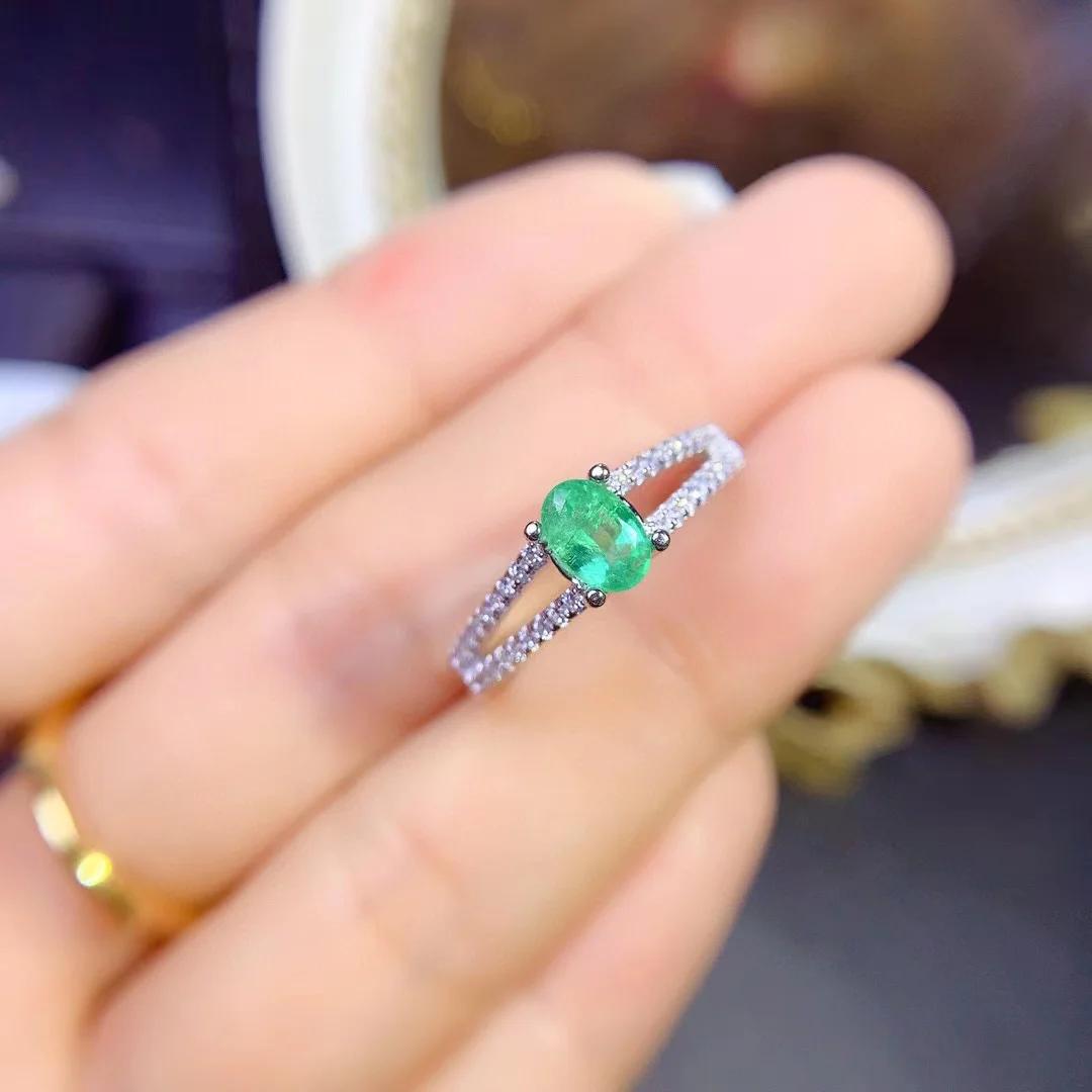 Hot Sale 925 Sterling Silver 4mm*6mm Natural Emerald Oval Cut Gothic Love Finger Women Ring