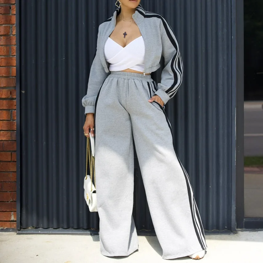 X16749C 2024 autumn new fashion zipper long-sleeved top + slim casual sports suit women